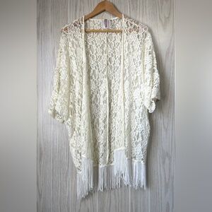 MAUVE Lace Duster Cardigan Ivory Size L NWOT